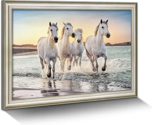 Miniatura 10 de Lienzo decorativo de caballo de granja: gran marco de caballos en blanco y negro, impresiones de retratos de pareja amistosa, imagen de corceles
