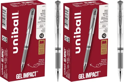 Miniatura 8 de Uniball Signo - Bolígrafos de impacto de gel, punta gruesa (0.039 pulgadas), plateado metálico, paquete de 12