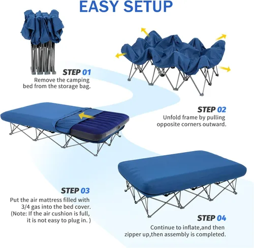 Miniatura 4 de KAMPKEEPER - Cama de Campamento, Camas de Campamento para Adultos, Cama Plegable de Campamento con Colchón de Aire Inflable y Bolsa de Transporte