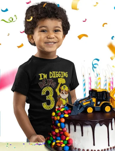 Miniatura 3 de Rubble Paw Patrol - Camiseta de 3er cumpleaños Regalo divertido para niños de 3 años Camiseta de fiesta temática de excavación para niños pequeños