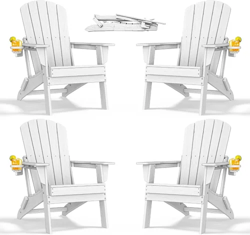 Miniatura 11 de nevilywood Silla Adirondack plegable – Respaldo ergonómico extendido, portavasos – Fácil montaje – Plástico HDPE duradero, resistente a