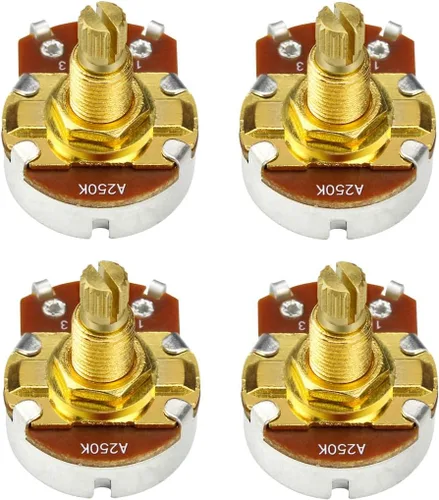 Miniatura 13 de FLEOR Potenciómetro cónico de audio con eje de 0.709 in, 4 piezas, tamaño completo, para guitarra, A250K