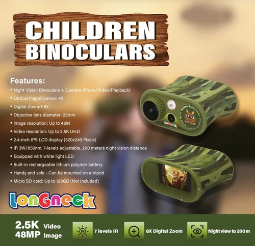 Miniatura 4 de Binoculares de visión diurna y nocturna para niños, lentes IR para niños pequeños, regalos de cumpleaños para niños pequeños de 6 a 12 años, lentes