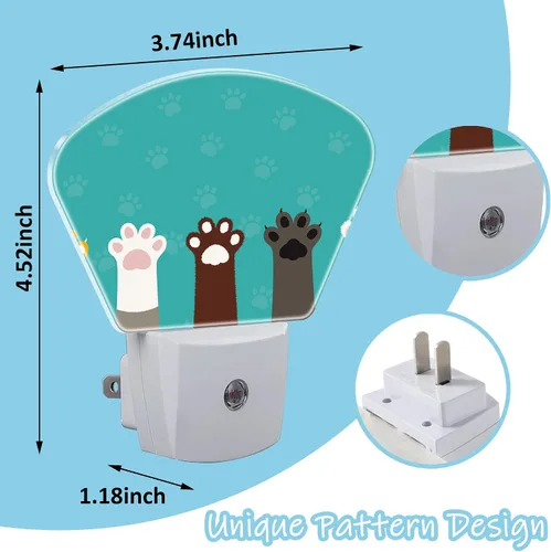 Miniatura 3 de Luz nocturna de patas de gato enchufable LED con sensor de atardecer a amanecer, lámpara de noche suave, adecuada para el hogar, dormitorio, baño