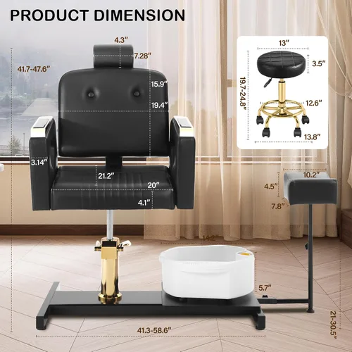 Miniatura 3 de Silla de pedicura sin fontanería para tecnología de uñas, con reposapiés ajustable y cuenco de baño de masaje, taburete de pedicura rodante, unidad