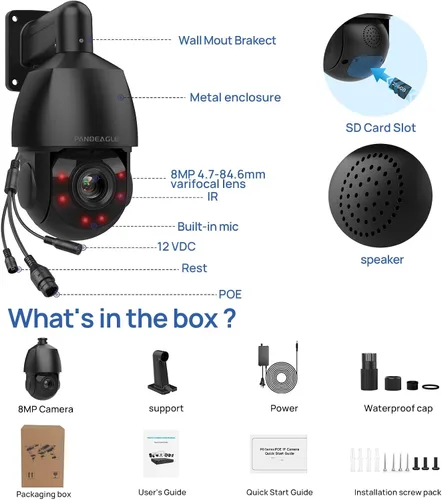 Miniatura 9 de PANOEAGLE Cámara IP PTZ PoE de 4K 8MP para exteriores con zoom óptico de inclinación panorámica 18X, detección humana/vehículo, conversación