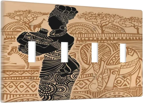 Miniatura 45 de Cubierta de Interruptor de Luz de 1 Gang de Mujer Africana, Placa de Pared Individual Basculante, Receptáculo de Cebras y Elefantes GFCI, Niña Mujer