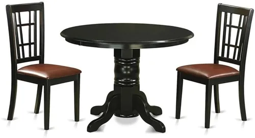 Miniatura 9 de East West Furniture SHNI3-BLK-C Juego de mesa de comedor de 3 piezas para espacios pequeños contiene una mesa de cocina redonda con pedestal y 2