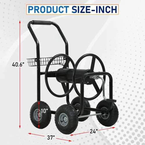 Miniatura 7 de FDW Carrito enrollador de manguera de jardín, carrito de manguera de agua con 4 ruedas, soporta hasta 300 pies de manguera de 5/8 pulgadas