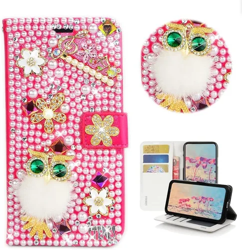Miniatura 9 de Bling Wallet - Funda de cuero para teléfono compatible con iPhone 11, elegante, hecha a mano en 3D, diseño de calavera punk con purpurina
