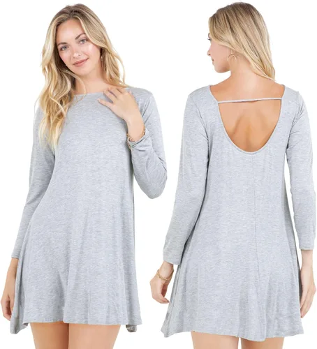 Miniatura 9 de Azules Vestido tipo túnica de manga larga para mujer, casual, cuello barco, con espalda redonda