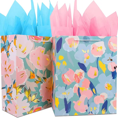 Miniatura 8 de Bolsa de regalo para niñas, bolsa de regalo grande de cumpleaños, juego a granel que incluye 2 bolsas de regalo de papel con papel de seda, bolsas