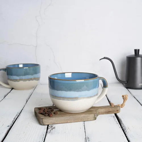 Miniatura 4 de Bosmarlin Juego de 2 tazas de café jumbo de cerámica, 23 onzas, tazones de sopa grandes con asas, aptos para lavavajillas y microondas (azul)