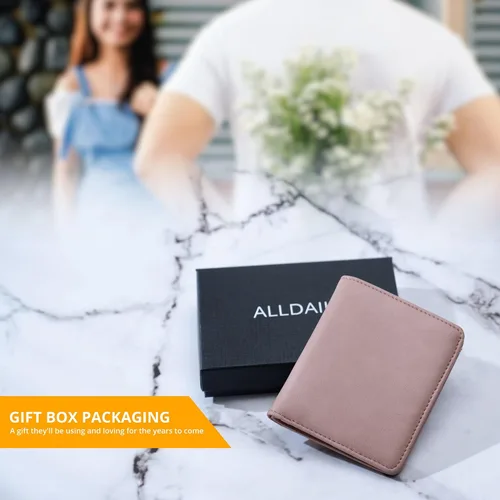 Miniatura 6 de Alldaily Pequeña cartera RFID para mujer, delgada, compacta, plegable, con bolsillo, mini monedero de viaje para mujer, Rosa oscuro, Compacto