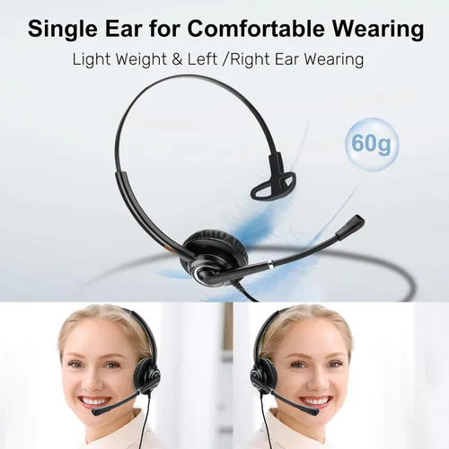 Miniatura 7 de Auriculares USB con micrófono para oficina centro de llamadas telefónico, auriculares USB-A ligeros de 1 oreja con micrófono con cancelación