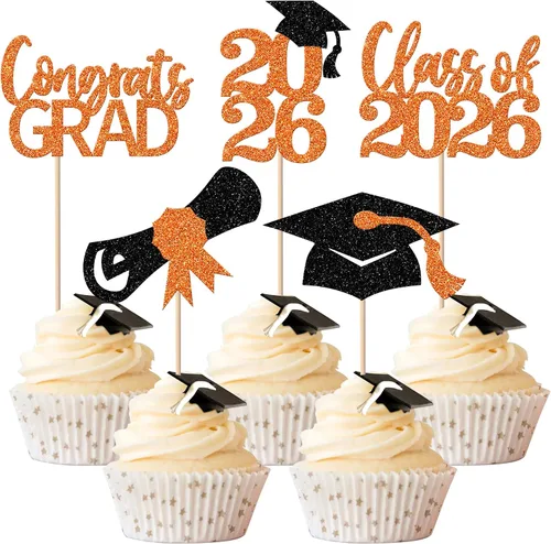 Miniatura 17 de Paquete de 24 adornos para cupcakes de clase 2025 con purpurina 2025 para diploma de graduación 2025 para cupcakes temáticos de graduación 2025