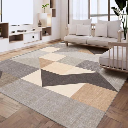 Miniatura 2 de HOMFINE Alfombra lavable moderna de 5 x 7 pies, estilo geométrico, para sala de estar, dormitorio, alfombra lavable a máquina, suave, Gris/Marrón
