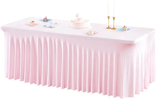 Miniatura 49 de Paquete de 1 manteles azul bebé para mesas rectangulares de 4 pies, cubiertas de mesa de spandex elástico de una pieza resistentes a las arrugas