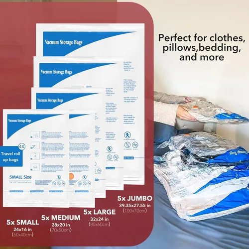 Miniatura 4 de Paquete de 36 bolsas de almacenamiento al vacío con bomba eléctrica, bolsas de sellado al vacío para ropa, almohadas, cobijas, ropa de cama
