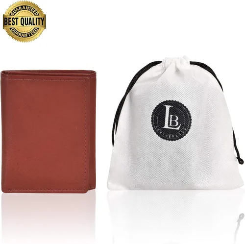 Miniatura 2 de LB LEATHERBOSS Billetera compacta delgada y compacta con bolsillo para monedas y identificación para niños, Borgoña, Billetera triple