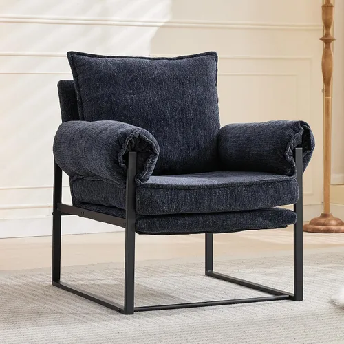 Miniatura 9 de YISHENG Silla decorativa con respaldo ajustable de 6 ángulos (90° –180°), silla de sala de estar de tela de felpilla, silla de salón tapizada, silla