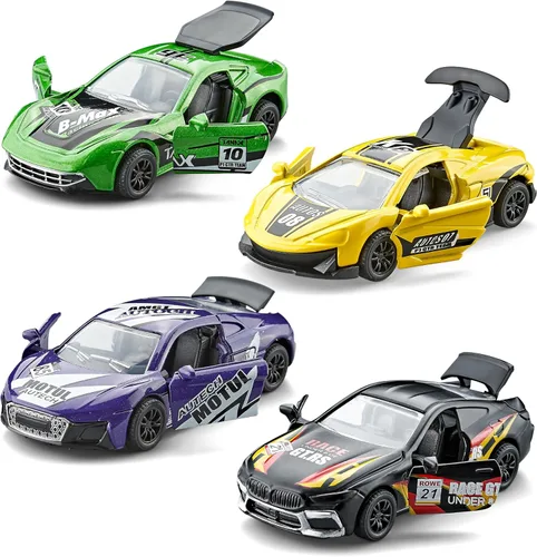 Miniatura 11 de KIDAMI Juego de Coches y Autobuses de Juguete de Metal Fundido a Presión, Escala 1:64, Vehículos de Autobús Urbano de Dos Pisos, Coches de Retroceso