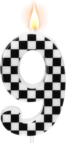 Miniatura 15 de Velas de cumpleaños con temática de autos de carreras, velas a cuadros número 1, adorno de pastel a cuadros blanco y negro, suministros para fiestas