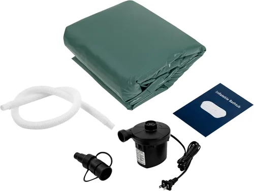 Miniatura 8 de Bañera inflable con bomba de aire eléctrica y soporte para tazas, bañera inflable portátil verde oscuro para interiores o exteriores, baño