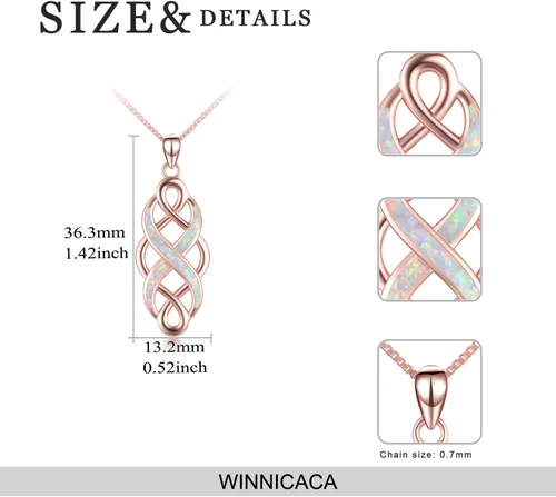 Miniatura 3 de YFN Collar con colgante de ópalo creado con nudo celta irlandés, collares negros de plata esterlina para mujeres y hombres de 18 pulgadas