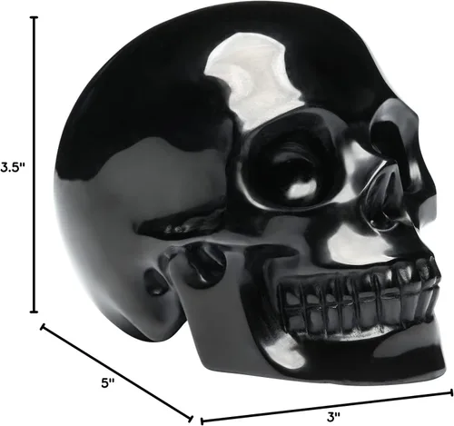 Miniatura 9 de Cabeza de calavera de cristal de obsidiana negra natural de 5 pulgadas, tallada a mano, estatua de piedra curativa de Reiki, decoración de sala