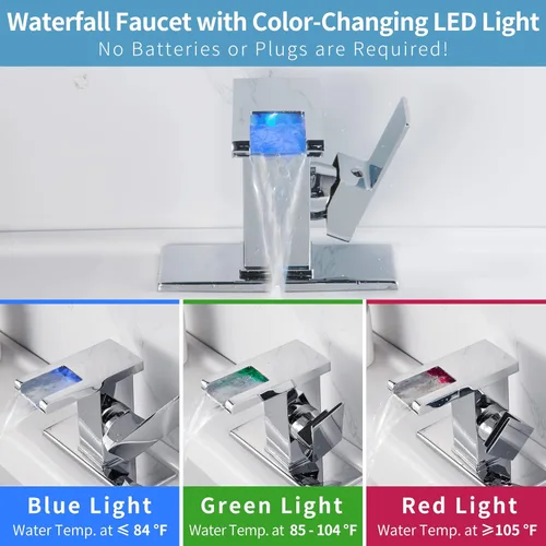 Miniatura 3 de Grifo de cascada LED, grifo de lavabo de baño de un solo orificio con luz LED Cromo