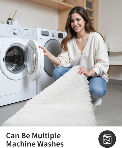 Miniatura 7 de ILANGO Alfombras de baño blancas de 32" × 20" antideslizantes y súper absorbentes, extra gruesas, suaves y lavables para piso, alfombra de baño