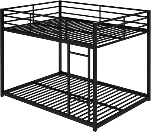 Miniatura 5 de Litera de tamaño matrimonial sobre tamaño matrimonial con escalera, litera de metal de tamaño matrimonial con barandilla de seguridad para niños