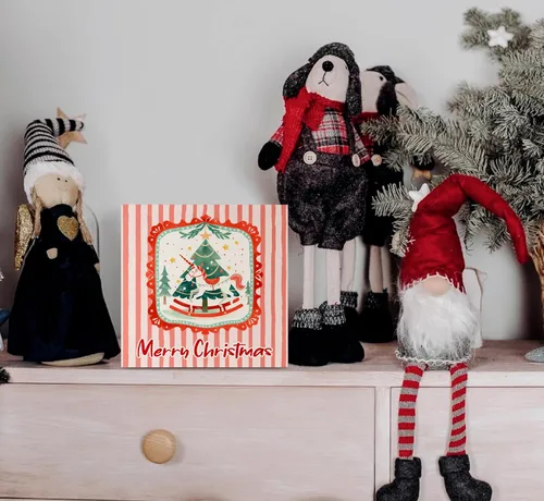 Miniatura 4 de KEUSPI Cartel de madera rústica rosa con texto en inglés "Merry Christmas", decoración de escritorio de Navidad preparada, árbol de Navidad, caballo