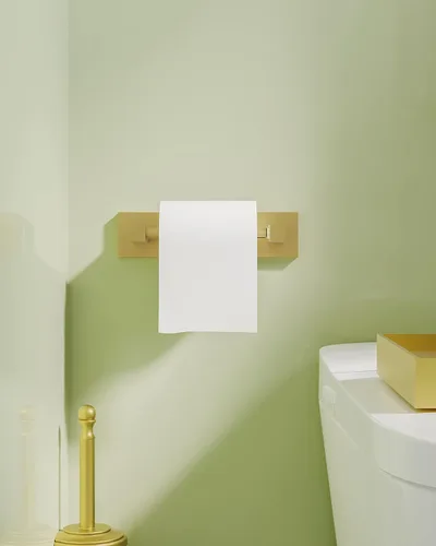 Miniatura 2 de Ruacq Soporte de papel higiénico dorado con doble poste pivotante cuadrado, soporte para rollo, soporte de papel higiénico dorado cepillado, acero