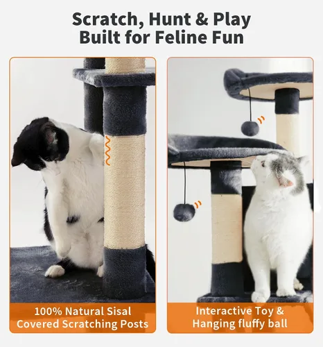 Miniatura 5 de Made4Pets - Árbol alto para gatos, torre de árbol para gatos de interior grande y adulto, torre moderna para gatos con poste rascador, hamaca