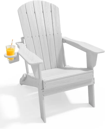 Miniatura 10 de Juego de sillas plegables Adirondack de 3 piezas, respaldo extra alto de 38 pulgadas y grano de madera en relieve, muebles de patio de polietileno