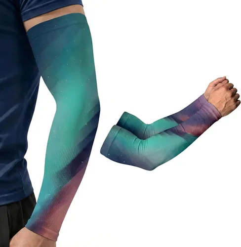 ARMORAY Mangas de brazo para hombres y mujeres, protección solar UV, cubierta de tatuajes, manga deportiva para golf, correr, fútbol verde celestial