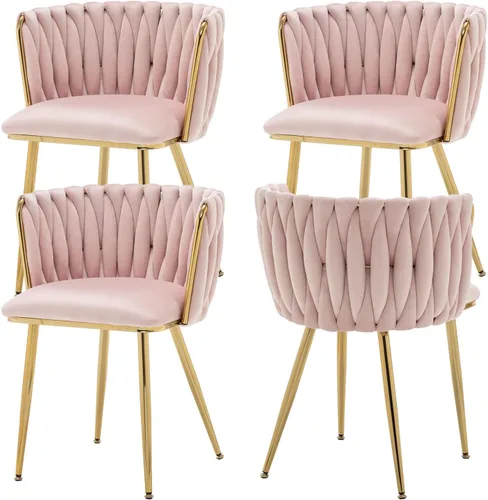 Miniatura 16 de ECHINGLE Juego de 2 sillas de comedor de terciopelo, modernas sillas de comedor tejidas tapizadas con patas de metal dorado, sillas decorativas