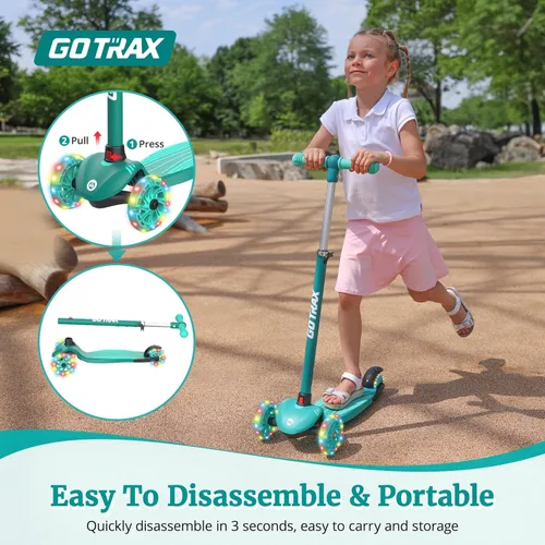 Miniatura 4 de Gotrax KS1 Patinete Infantil de Impulso, Ruedas con Luces LED y 3 Manillares de Altura Ajustable, Dirección por Inclinación y Plataforma