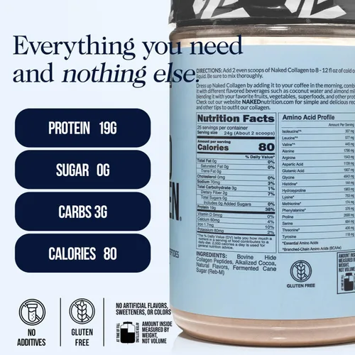 Miniatura 2 de NAKED Polvo de proteína de péptidos de colágeno de chocolate, 24 porciones, obtenido de ganado alimentado con pasto, suplemento de colágeno