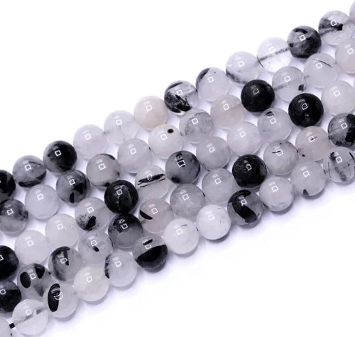 Miniatura 4 de Cuentas sueltas de cuarzo rutilado negro natural, hermosas, de 6 mm, redondas y suaves, aproximadamente 15 pulgadas. Para hacer pulseras, collares