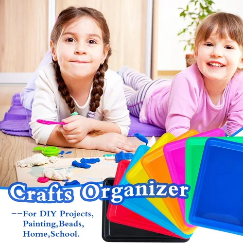 Miniatura 7 de Paquete de 10 bandejas de plástico para arte: bandejas sensoriales de 8 colores para manualidades y proyectos de bricolaje para niños