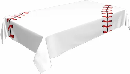 Miniatura 4 de TKS MITLAN Mantel rectangular de béisbol de 52 x 70 pulgadas, costuras de bola de encaje rojo, diseño artístico, decoración de cocina para el hogar