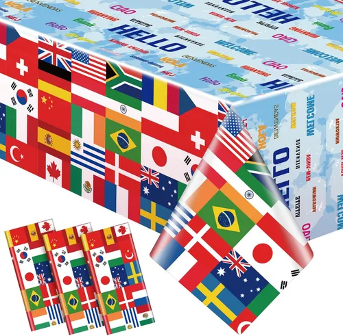 Frienda 3 piezas de mantel patriótico con bandera internacional, mantel de plástico para viajes para festivales, eventos, celebraciones, fiestas,