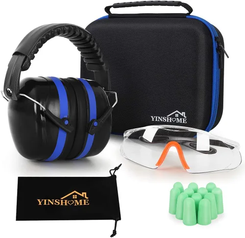 Orejeras de protección auditiva para disparos, gafas de seguridad para armas, tapones para los oídos, funda protectora Azul