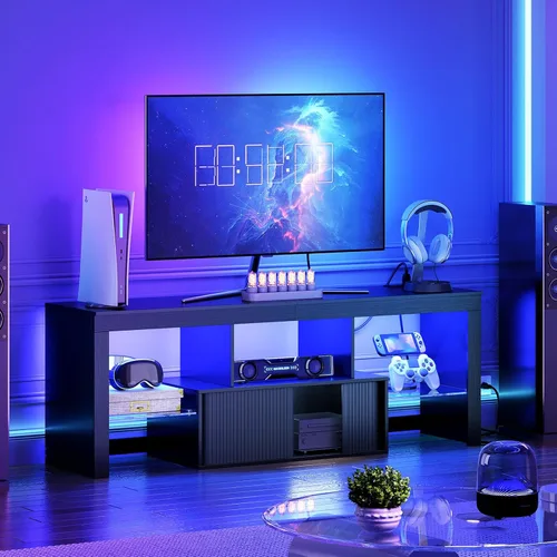 Miniatura 3 de CHOEZON Soporte de TV con toma de corriente, mueble de TV moderno para televisores de 55 pulgadas y 60 pulgadas, consola de TV multimedia con tira