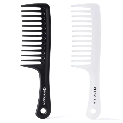 Miniatura 11 de HYOUJIN - Juego de dos peines grandes de dientes anchos, peines desenredantes para ducha, para cabello húmedo o seco, cepillo de peinado para Negro