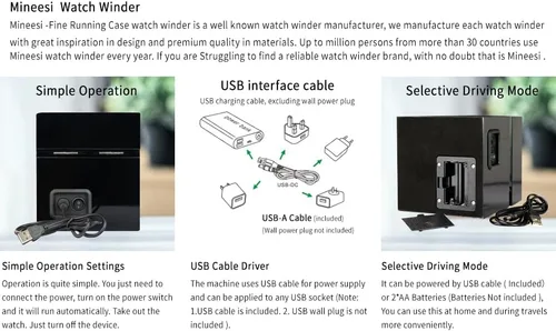 Miniatura 8 de Bobinadora de reloj para relojes automáticos individuales con motores silenciosos, pintura de piano por adaptador de CA o batería
