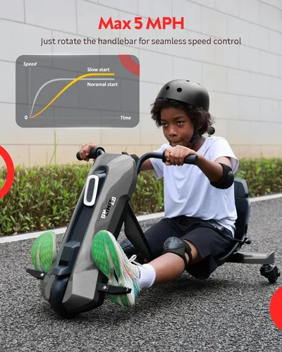 Miniatura 5 de Go Kart eléctrico para niños de 6 a 12 años – Cambio de carro de deriva de 12 V, giro de 360°, agarre giratorio, velocidad continua, máximo 5 MPH, 3